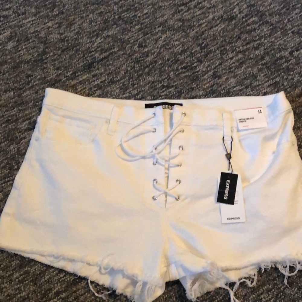 Express white denim shorts